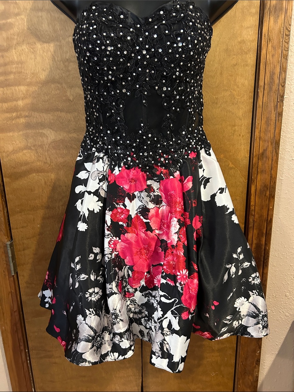 Black Floral Beaded Homecoming Dress